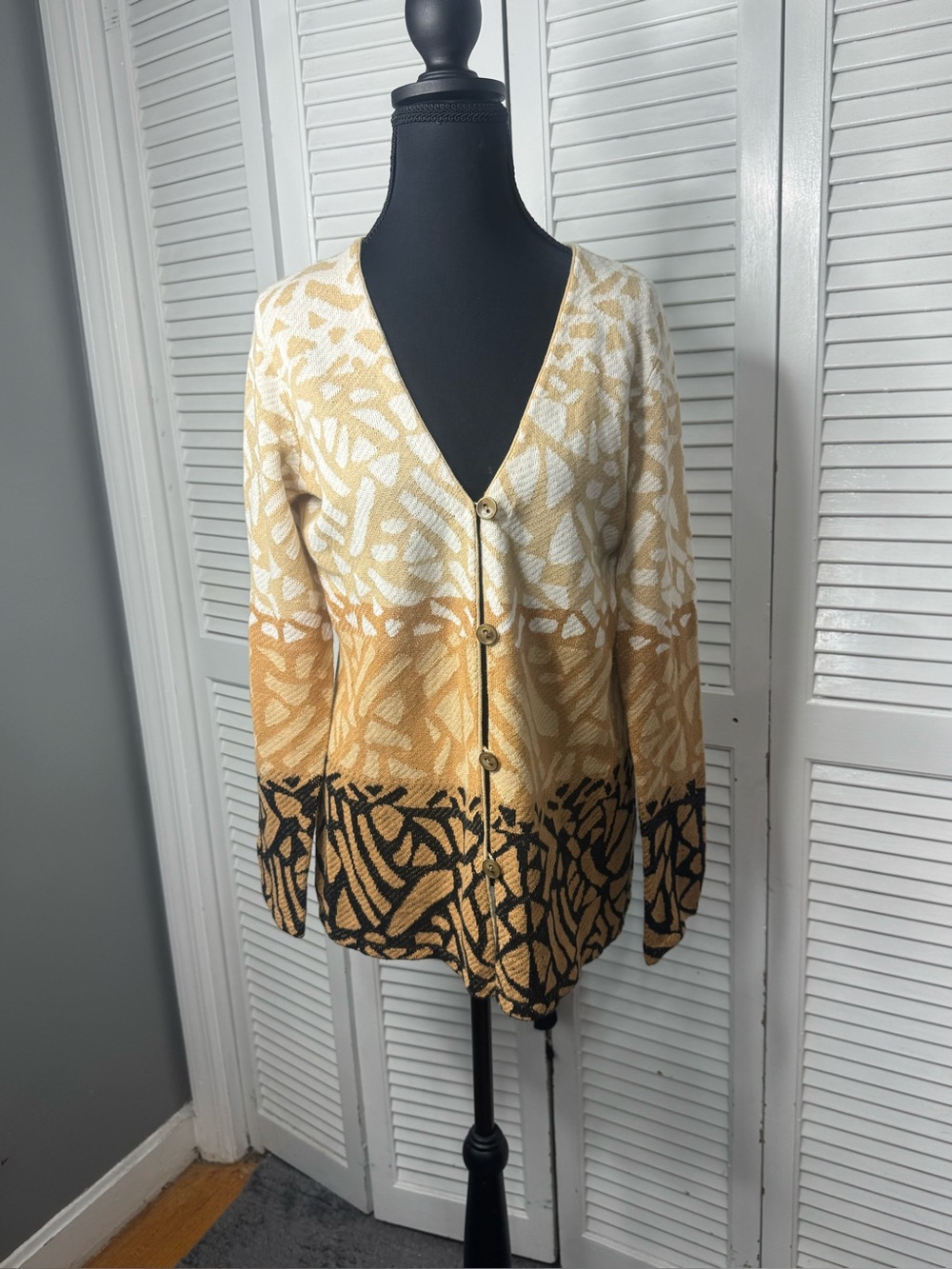 Pendleton Colorblock Abstract Geometric Earthy V Neck Cardigan Sweater Small